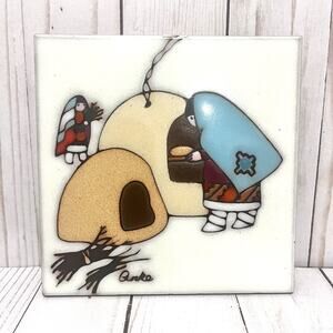 Anke Van Dun Studio Art Tile Trivet Southwest Scene Ceramic Signed USA 6x6"